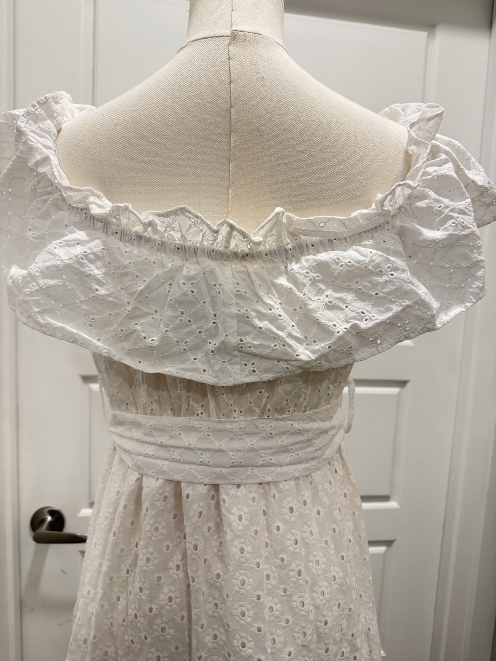 Zara White Eyelet Maxi Dress with Wooden Button Accents - Picture 6 of 10